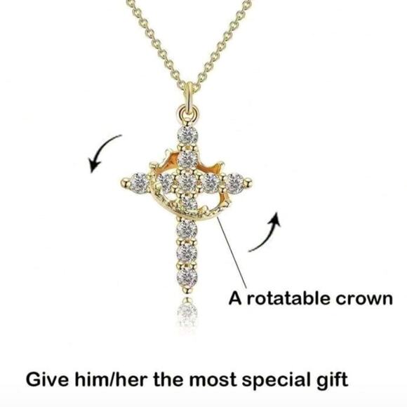 18k Gold Plated Cross & Crown Necklace Men's Women's Christmas Birthday Gift NEW